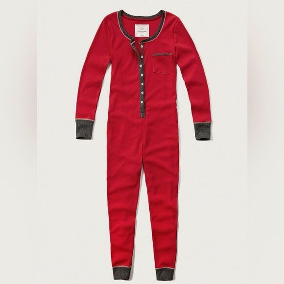 NWT Abercrombie & Fitch XS Sleepwear Collection Red Contrast Trim One Piece - Picture 3 of 12